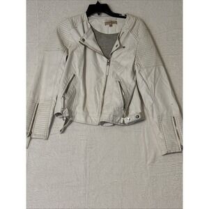 Philosophy Faux Leather Moto Jacket Womens Size 10 Cream Biker Zip